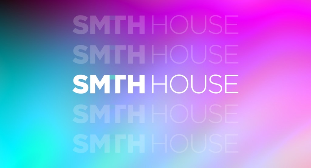 Smith House Design Logo with a colorful teal and pink background